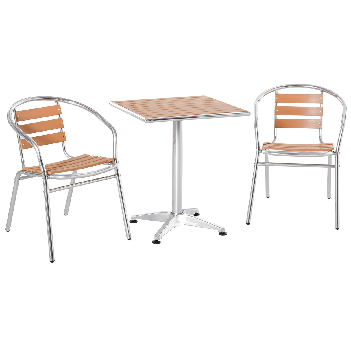 easycomfort easycomfort set tavolo e 2 sedie da esterno in alluminio con finitura effetto legno