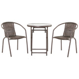 easycomfort easycomfort set tavolo pieghevole e 2 sedie da giardino in acciaio e rattan pe marrone