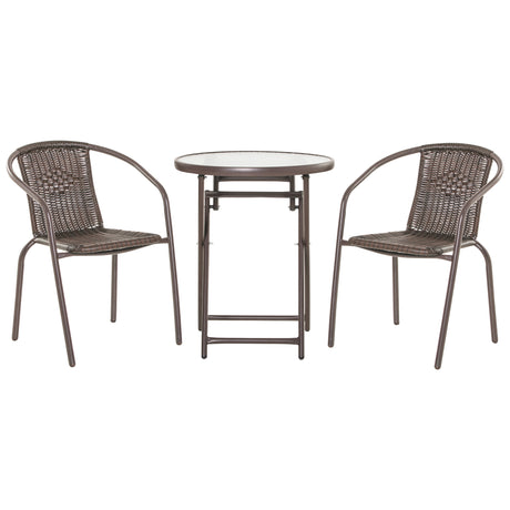 easycomfort easycomfort set tavolo pieghevole e 2 sedie da giardino in acciaio e rattan pe marrone