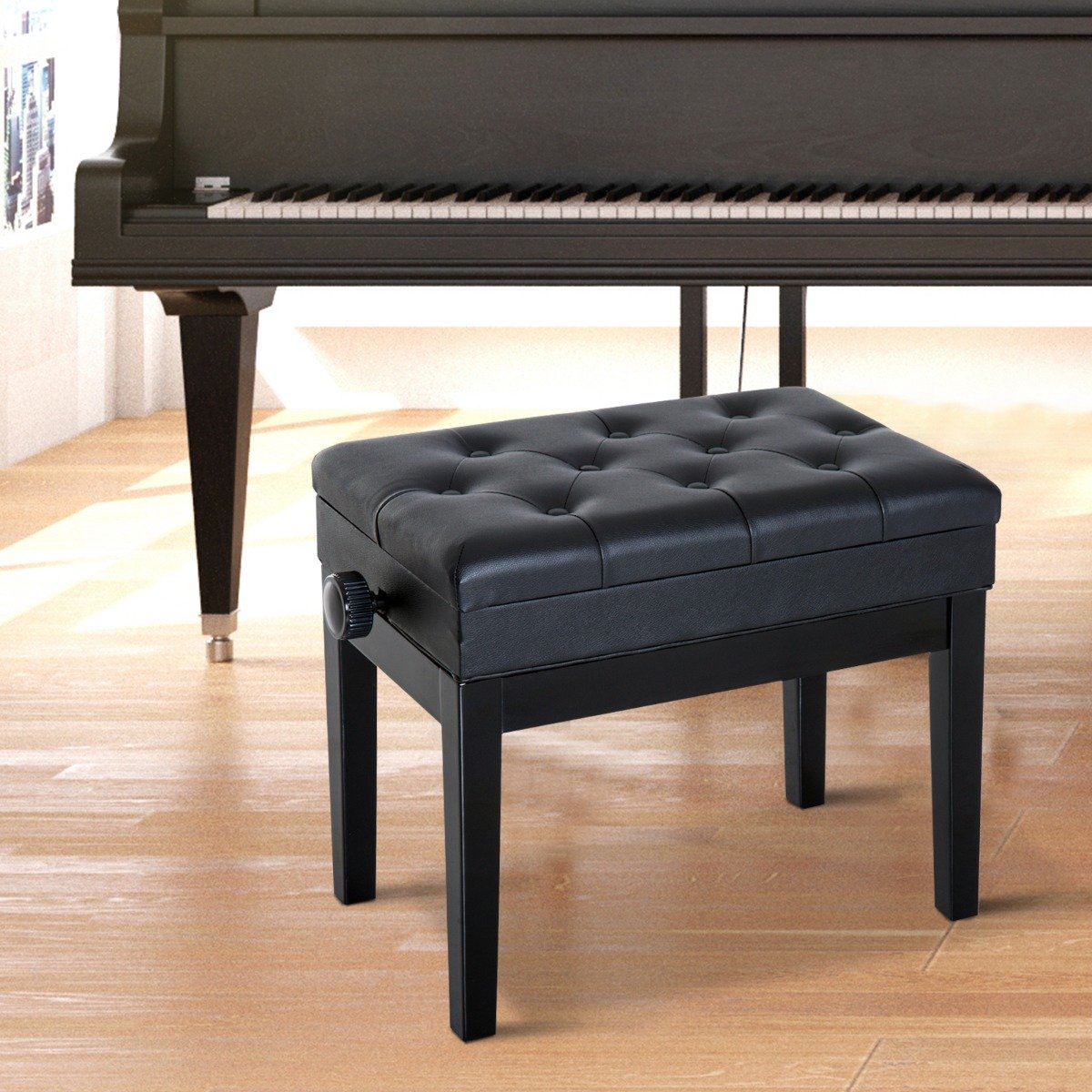easycomfort easycomfort sgabello panchetta panchina sedia per pianoforte con vano portaoggetti altezza regolabile 54 5x33x48 58cm nero ean 8055776913476