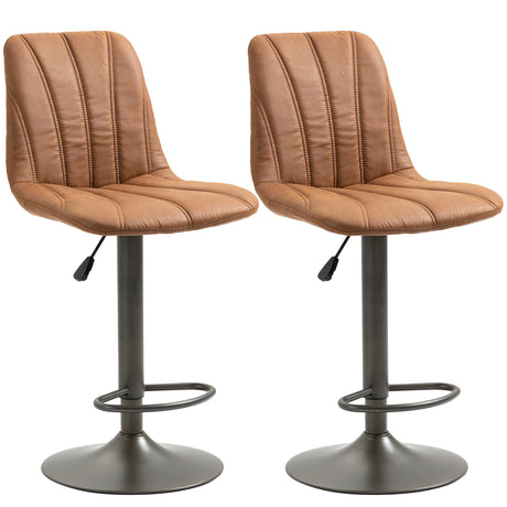 easycomfort easycomfort sgabello regolabile vintage da bar e cucina set 2 pezzi con poggiapiedi base in acciaio e rivestimento in pelle 45x54x96 117cm marrone e grigio