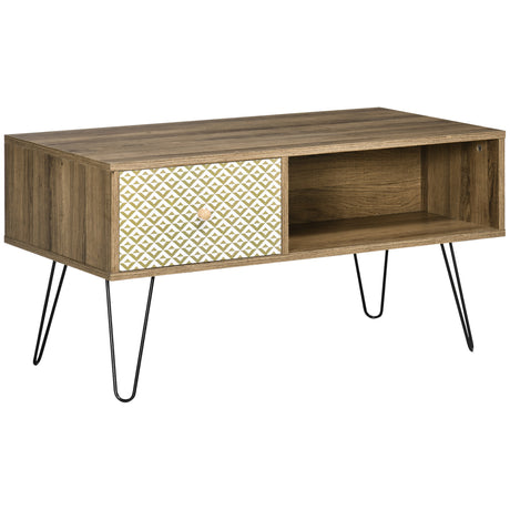 easycomfort easycomfort tavolino basso da caffe con ripiano aperto e cassetto in truciolato e metallo 90x45x46 cm marrone e nero