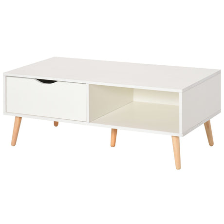 easycomfort easycomfort tavolino basso da caffe stile nordico bianco e gambe in legno 100x48x44cm