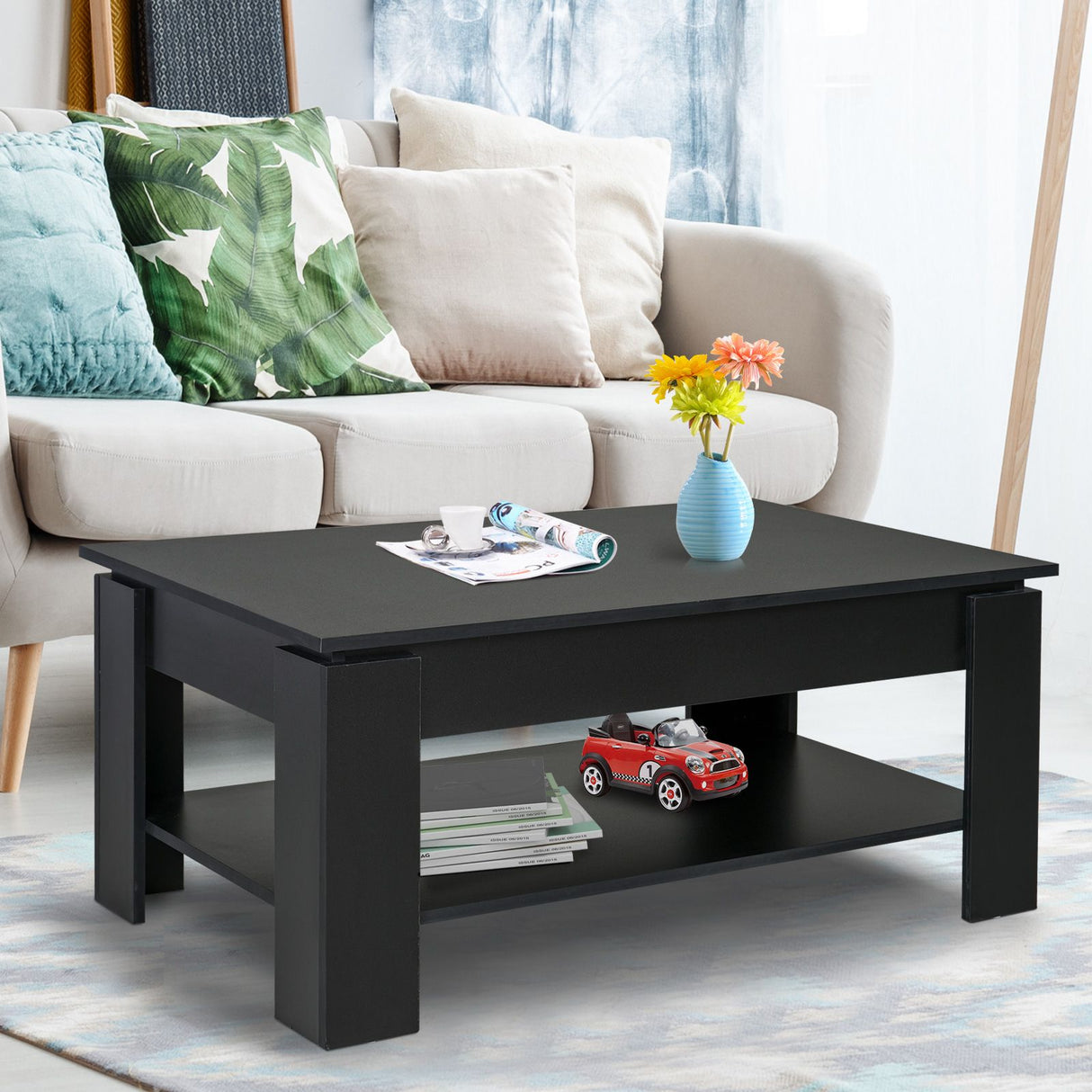 easycomfort easycomfort tavolino da caffe a 2 livelli in legno nero 110x65x47cm ean 8054144130385