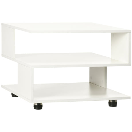easycomfort easycomfort tavolino da caffe asimmetrico in legno con ripiani e piedini regolabili 60x60x45cm bianco