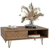 easycomfort easycomfort tavolino da caffe con 2 ripiani aperti e 2 cassetti in truciolato e metallo 95x62x36 5 cm