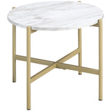 easycomfort easycomfort tavolino da caffe con piano dappoggio effetto marmo e struttura in metallo dorato 55x45cm bianco