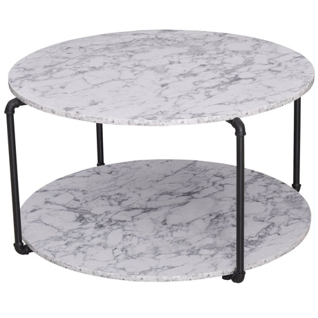easycomfort easycomfort tavolino da caffe rotondo con 2 piani dappoggio in legno mdf effetto marmo ean 8054144130491