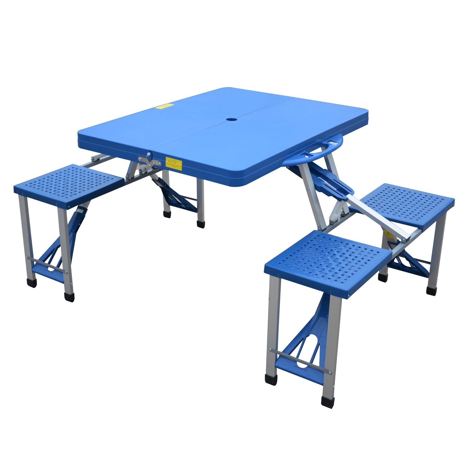 EASYCOMFORT Tavolino da campeggio pieghevole portatile in alluminio e  plastica con 4 sedie, Azzurro