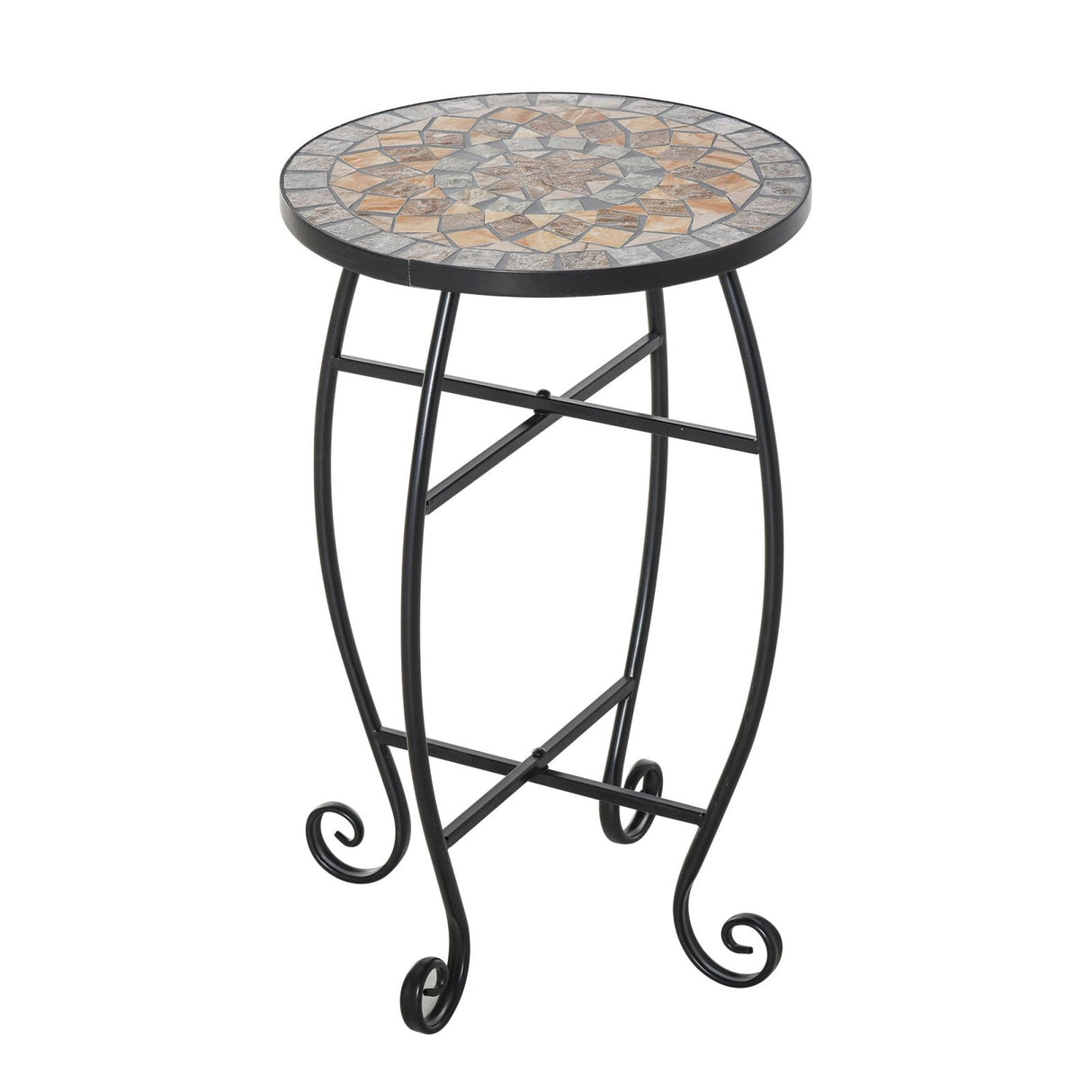 easycomfort easycomfort tavolino da giardino tavolo da esterno in metallo nero e ceramica verde e arancione 36 x 58cm ean 8054111849111