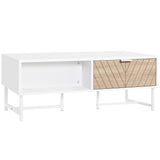 easycomfort easycomfort tavolino da salotto rettangolare con cassetti in legno e metallo 100x50x40cm bianco