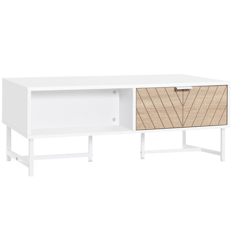 easycomfort easycomfort tavolino da salotto rettangolare con cassetti in legno e metallo 100x50x40cm bianco