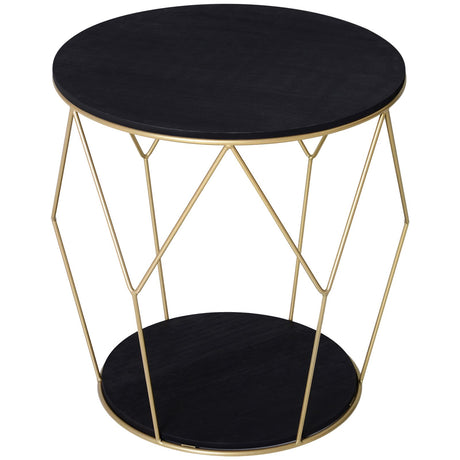 easycomfort easycomfort tavolino rotondo design geometrico in metallo e mdf nero e dorato ean 8054111844253