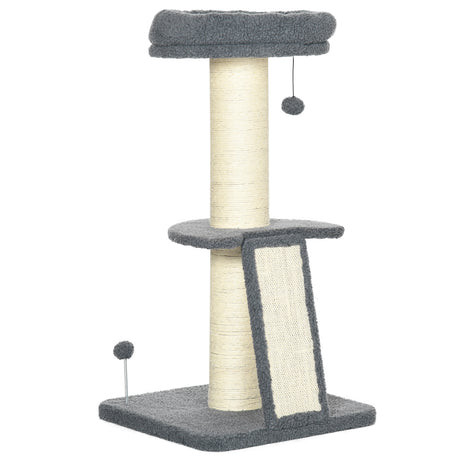 easycomfort easycomfort torre per gatti tiragraffi con palline e posatoi in truciolato sisal e finto vello dagnello 48x48x92 cm