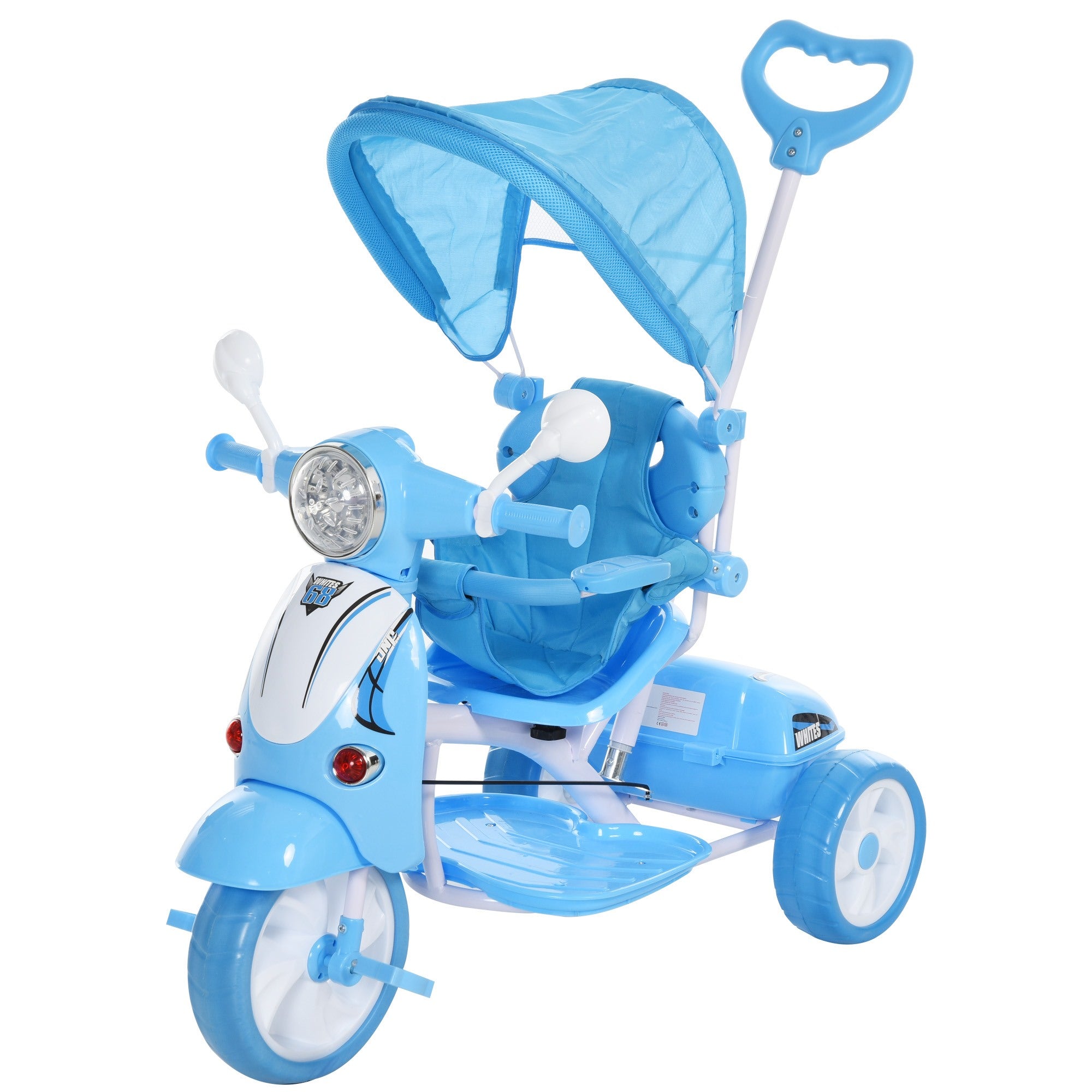 EASYCOMFORT Triciclo Passeggino Azzurro a Forma di Moto per Bambini 18-72  mesi con Tettuccio Rimovibile