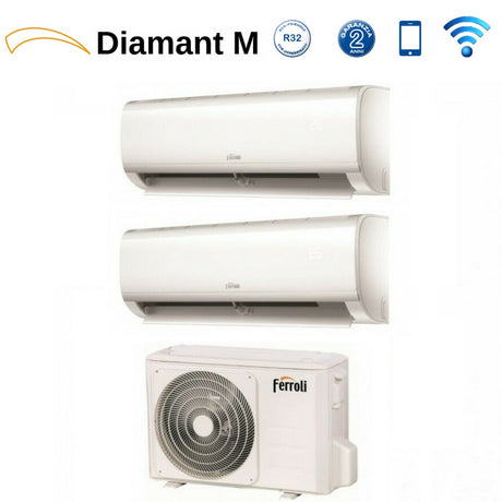 ferroli climatizzatore condizionatore ferroli dual split inverter serie diamant plus m 79 con 18 2 r 32 wi fi integrato 70009000 novita ean 8059657010827