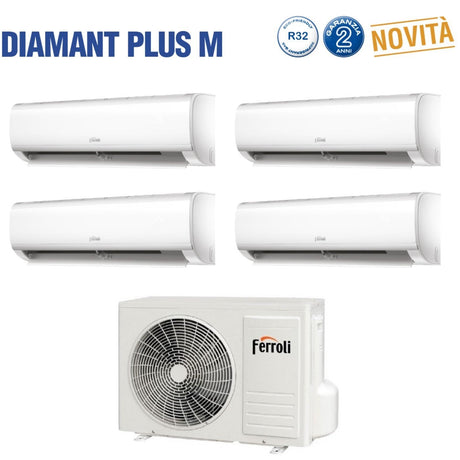 ferroli climatizzatore condizionatore ferroli quadri split inverter serie diamant plus m 791212 con 28 4 r 32 wi fi integrato 700090001200012000 novita