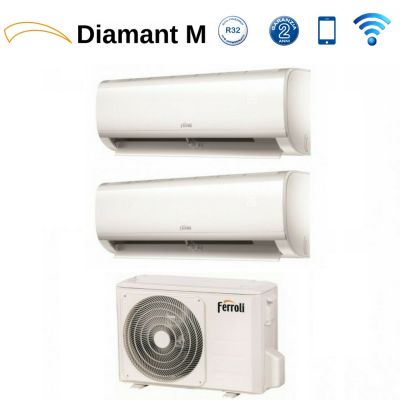ferroli offerta climatizzatore condizionatore ferroli dual split inverter serie diamant plus m 77 con 14 2 r 32 wi fi integrato 70007000 novita ean 8059657010803