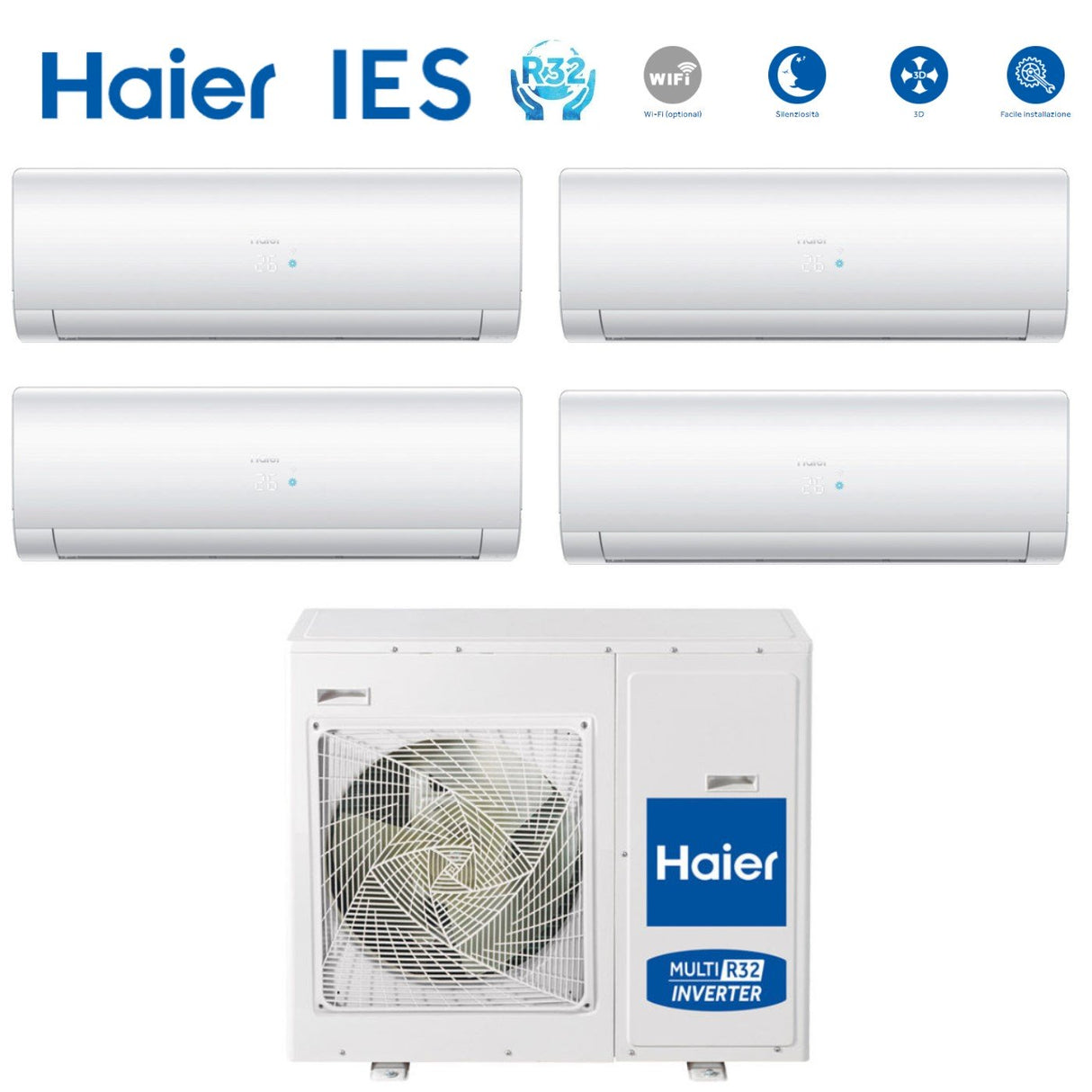 haier climatizzatore condizionatore haier quadri split inverter serie ies 79918 con 4u85s2r2fa r32 wi fi optional 70009000900018000