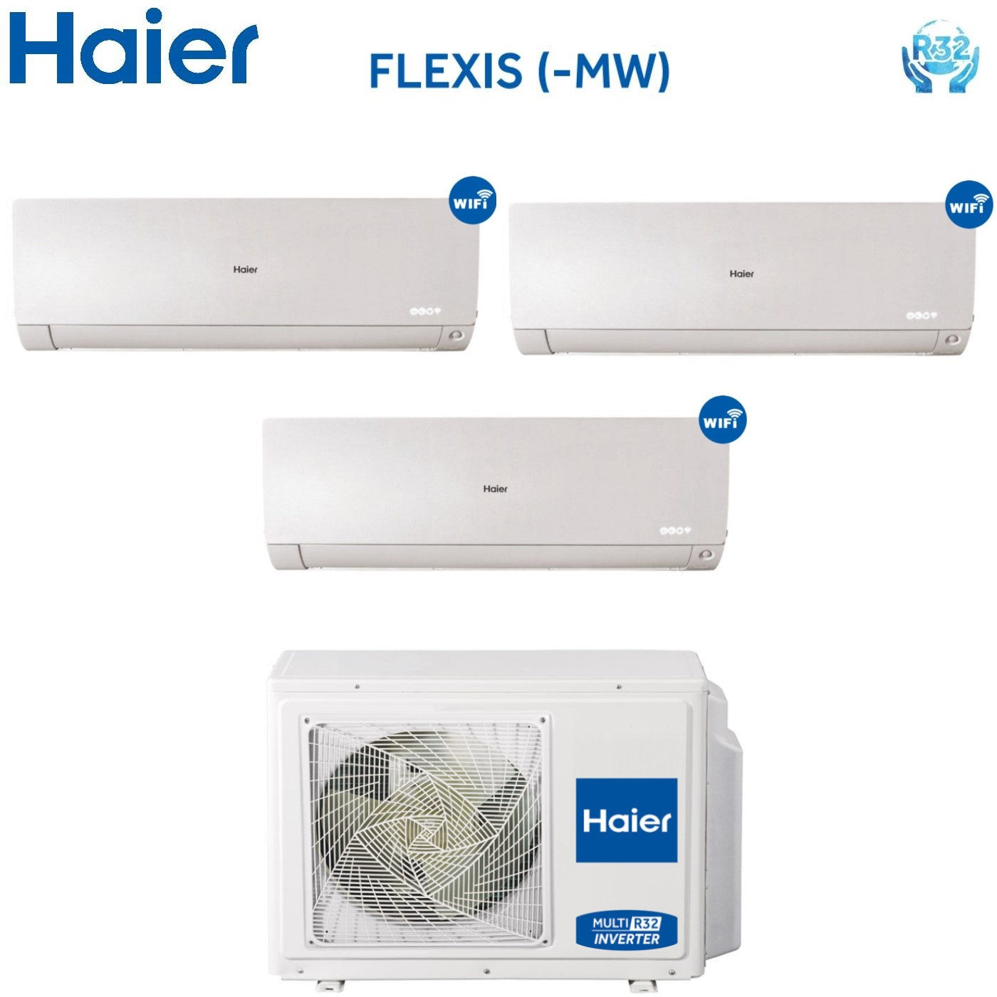 Trial Split Inverter Air Conditioner Haier Flexis White Series  9000+9000+9000 Btu With 3u70s2sr2fa R-32 Wi-Fi 9+9+9 - New