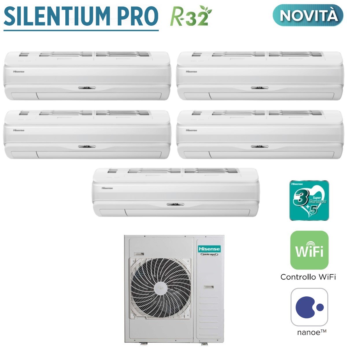 hisense climatizzatore condizionatore hisense penta split inverter serie silentium pro 99999 con 5amw125u4rta r 32 wi fi integrato 90009000900090009000 novita