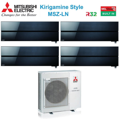 mitsubishi electric climatizzatore condizionatore mitsubishi electric quadri split inverter serie kirigamine style msz ln 991212 con mxz 4f72vf onyx black r 32 wi fi integrato colore nero 900090001200012000