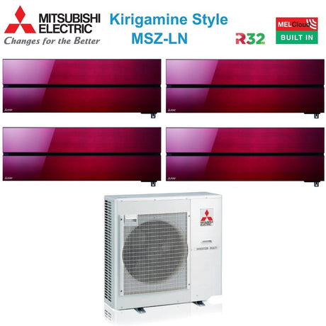 mitsubishi electric climatizzatore condizionatore mitsubishi electric quadri split inverter serie kirigamine style msz ln 99912 con mxz 4f72vf ruby red r 32 wi fi integrato colore rosso 90009000900012000
