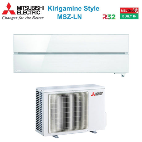 mitsubishi electric offerta climatizzatore condizionatore mitsubishi electric inverter serie kirigamine style 9000 btu ln25vgv muz ln25vg e1 pearl white r 32 wi fi integrato classe a bianco perla ean 8059657003201