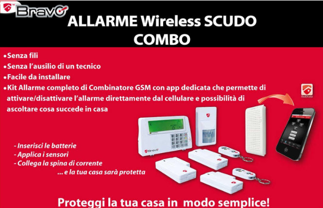 Antifurto Domestico BRAVO Allarme Wireless Scudo Combo Kit Completo 93362