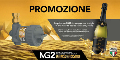 rbm filtro defangatore magnetico sotto caldaia rbm modello mg2 codice 3715 05 10 con bottiglia di brut omaggio novita