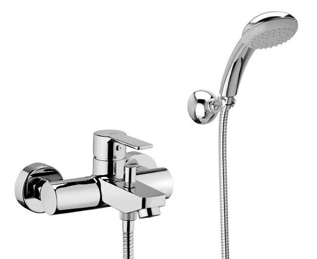 rubinetteria paffoni miscelatore paffoni serie red monocomando per vascadoccia finitura cromata codice red023 con supporto a muro snodato normale con doccia e flessibile ean 8020913080458