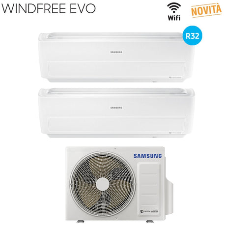 samsung climatizzatore condizionatore samsung dual split inverter serie windfree evo 712 con aj050ncj2eg r 32 wi fi integrato 700012000 ean 8059657019387
