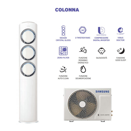 samsung climatizzatore condizionatore samsung inverter a colonna serie af9000 24000 btu af24fssda r 410 classe a