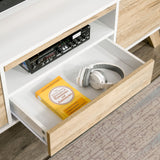 easycomfort easycomfort mobile porta tv con ante e cassetto per tv fino a 60 in mdf bianco e legno 160x40x45cm