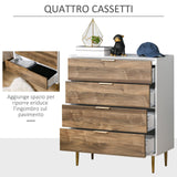 easycomfort easycomfort cassettiera 4 cassetti con maniglie e piedini dorati in legno bianco e noce