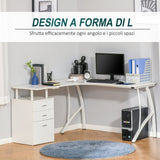 easycomfort easycomfort scrivania angolare con cassettiera scrivania ufficio porta pc in legno e metallo bianco 143 5x143 5x76cm
