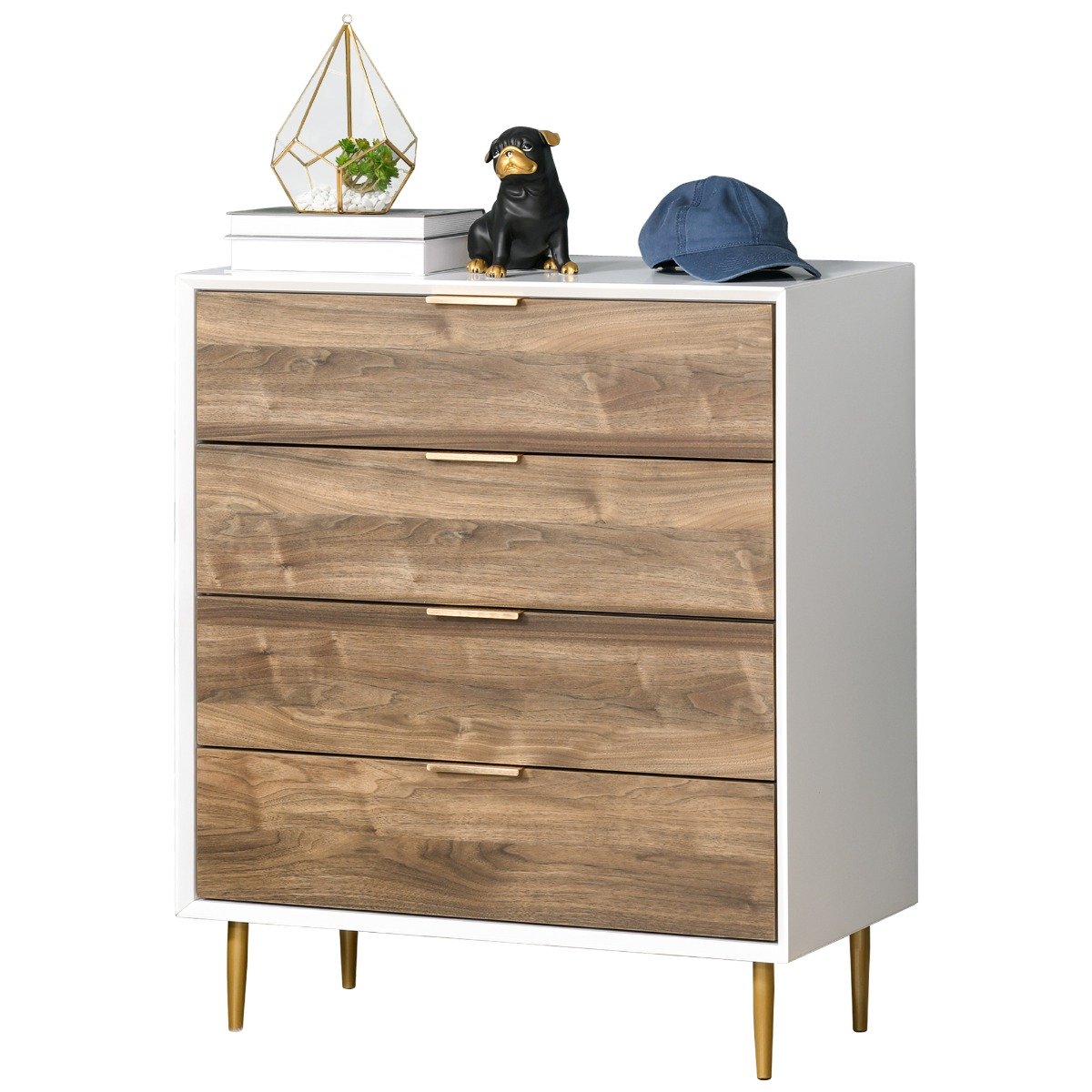 easycomfort easycomfort cassettiera 4 cassetti con maniglie e piedini dorati in legno bianco e noce