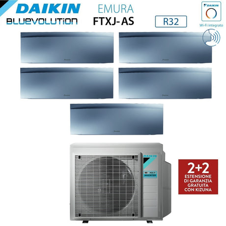 daikin climatizzatore condizionatore daikin bluevolution penta split inverter serie emura silver iii 99999 con 5mxm90n r 32 wi fi integrato 90009000900090009000 colore argento garanzia italiana