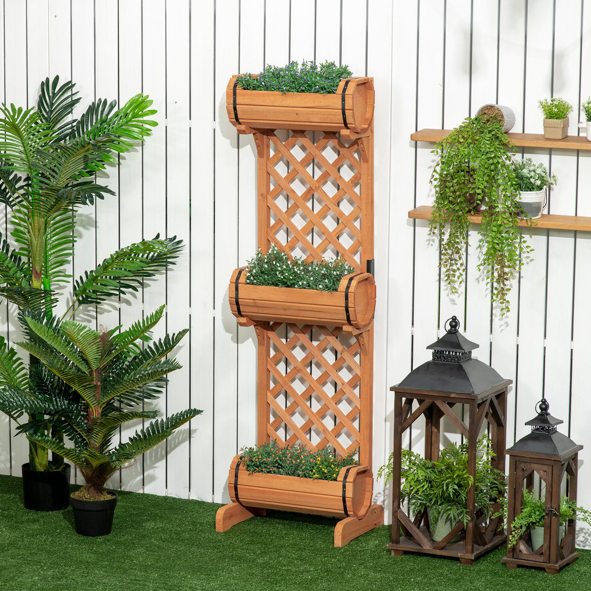 easycomfort easycomfort 3 fioriere da esterno a mezza botte in legno di abete marrone con grigliato per rampicanti 45x35x150 cm