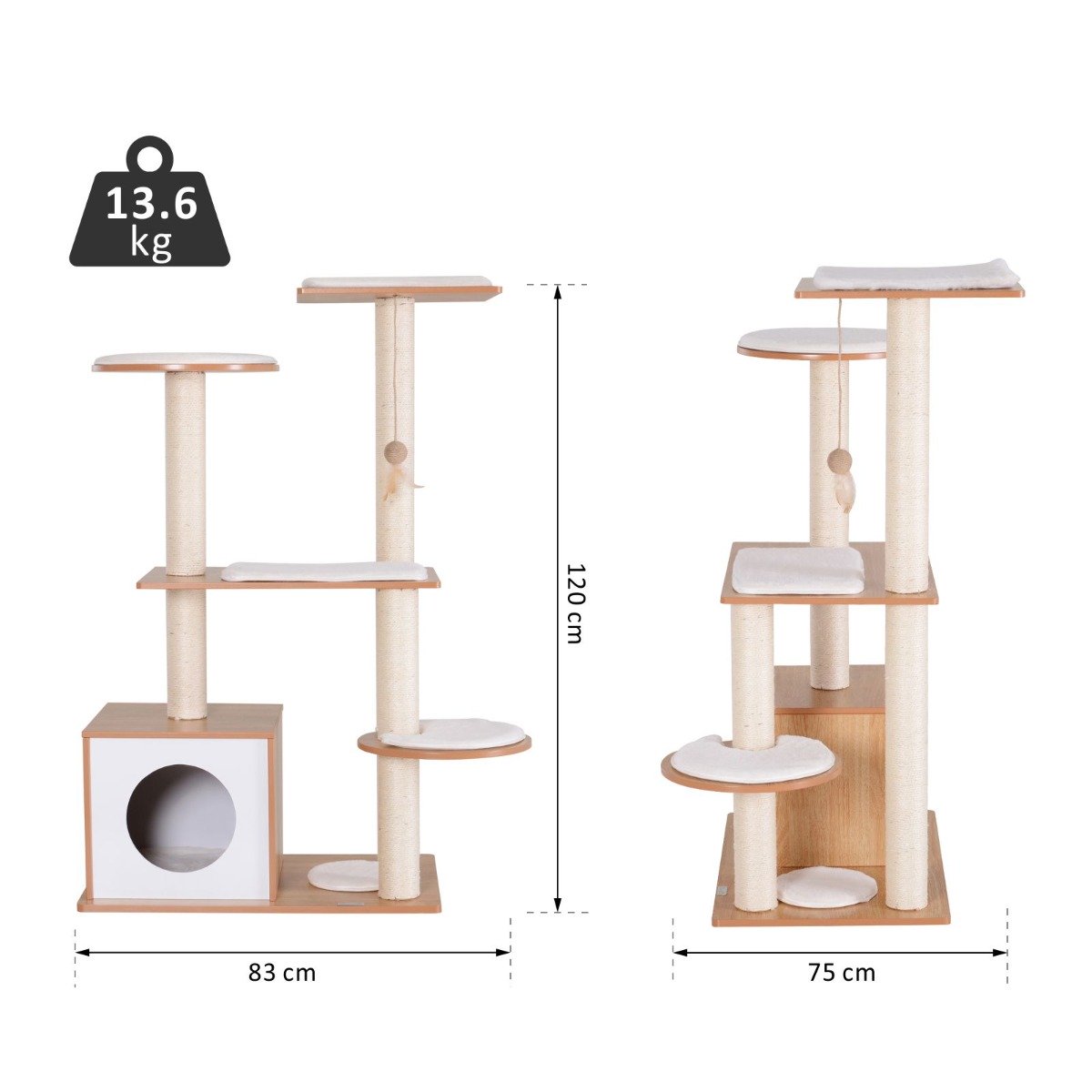 easycomfort easycomfort albero per gatti con cuccia e pali in corda sisal e legno giallo e bianco 83 x 75 x 120cm ean 8054144135922