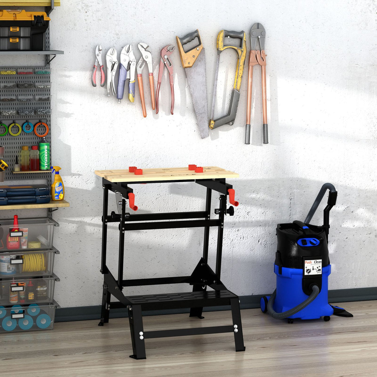 easycomfort easycomfort banco da lavoro pieghevole con altezza regolabile 4 morsetti e fori per utensili nero