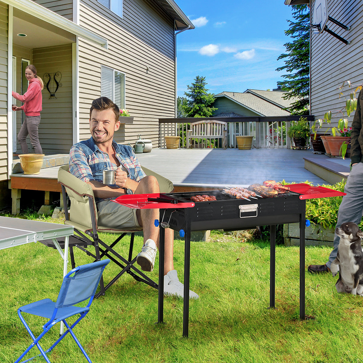 easycomfort easycomfort barbecue a carbone portatile altezza regolabile con griglia e teglia 120x31x60 70cm