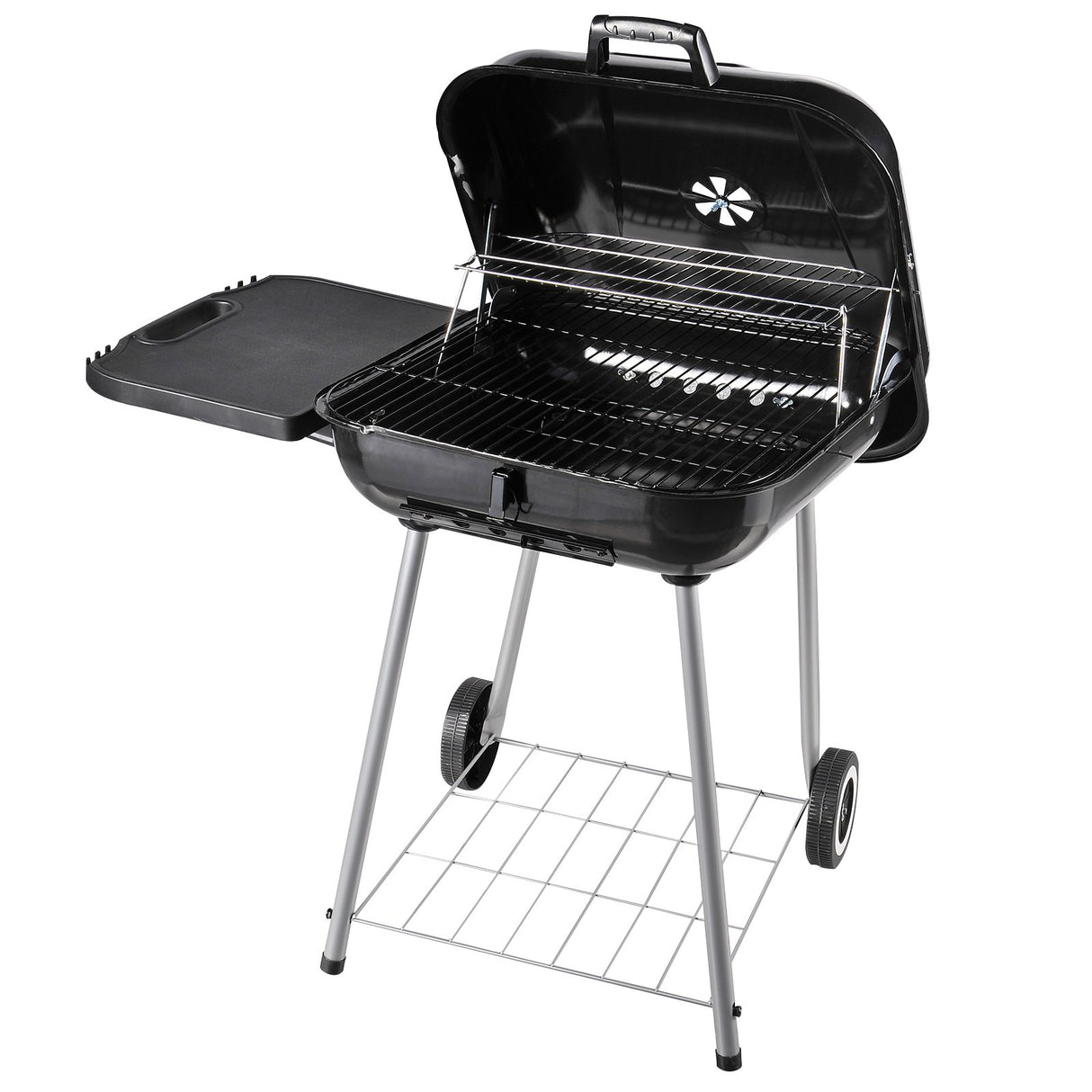 easycomfort easycomfort barbecue a carbonella con 2 griglie ripiano laterale e coperchio in metallo nero ean 8054144132969