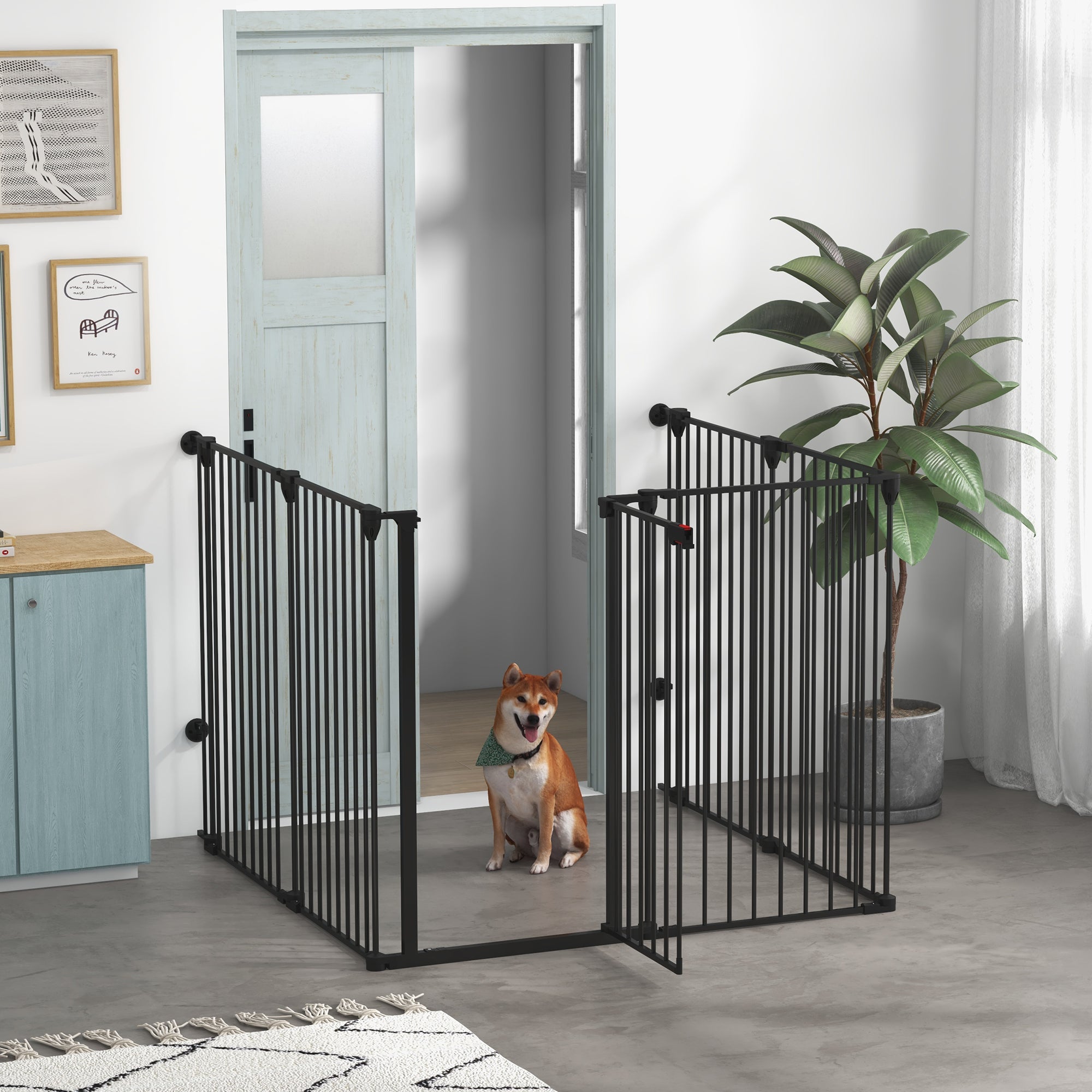 EASYCOMFORT Cancelletto di Sicurezza Pieghevole 6 Sezioni, Cancellino Barriera  per Cani in Acciaio - Nero