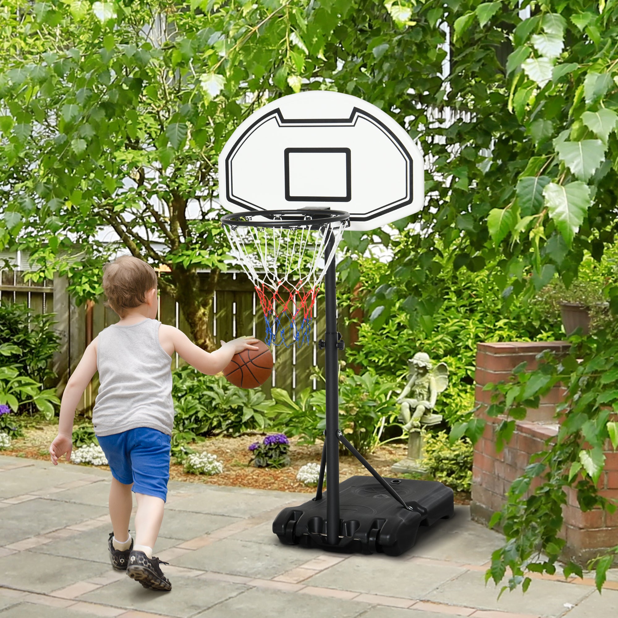 EASYCOMFORT Canestro Basket per Bambini ad Altezza Regolabile 132.5 - 161.5  cm con Base Riempibile e Ruote, Multicolore