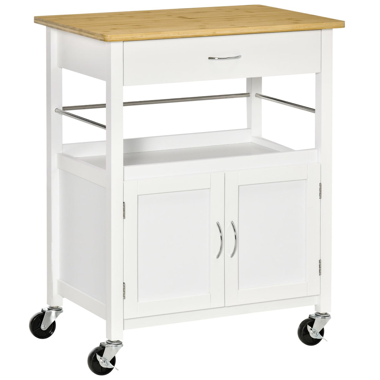 easycomfort easycomfort carrello cucina con cassetto armadietto e scaffale carrellino portavivande con piano in bambu e 4 ruote bianco