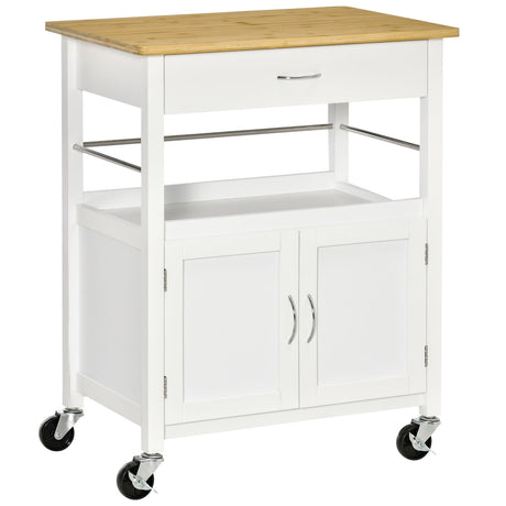 easycomfort easycomfort carrello cucina con cassetto armadietto e scaffale carrellino portavivande con piano in bambu e 4 ruote bianco