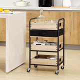easycomfort easycomfort carrello da cucina a 4 livelli con cassetto e vassoi portavivande legno e acciaio 45x35x79 5cm