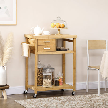 easycomfort easycomfort carrello da cucina in bambu con portasciugamani 2 cassetti e 2 ripiani aperti 83x45x96 cm