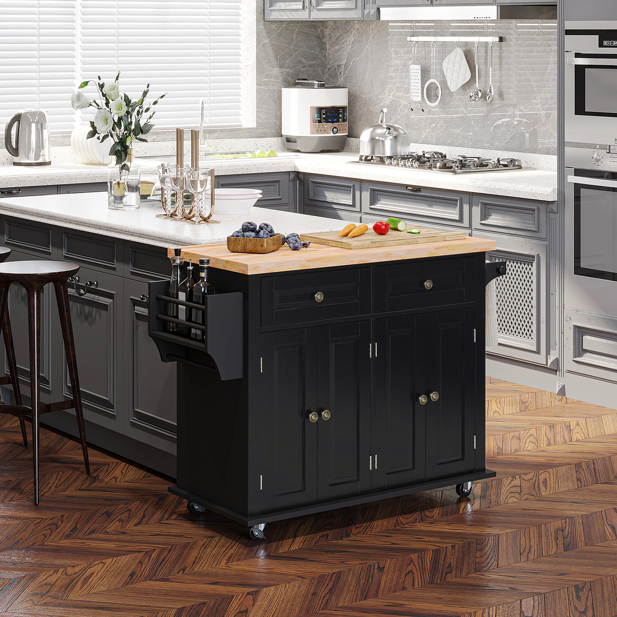 easycomfort easycomfort carrello da cucina portavivande con cassetti armadietti e portaspezie in legno e mdf 111x44 5x82 5 cm nero